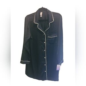 Stars Above Black Pajama Top with Elegant White Piping